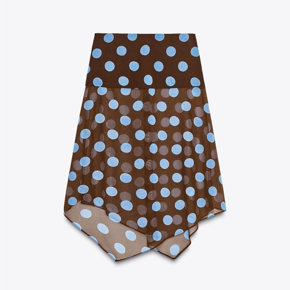 Zara Brown and blue Polka Dot Midi Skirt - Picture 4 of 6